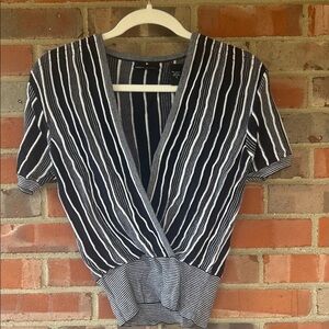 Moda International Navy & White Striped cotton sweater top.